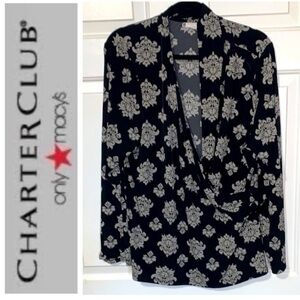 💛 CHARTER CLUB Black with Gray Graphics Surplice Necklane 3X